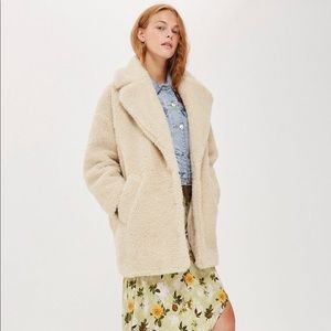 Topshop Borg Cocoon Coat Cream